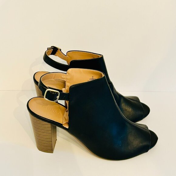 Old Navy Sling Back Peep Toe Stacked Heel Bootie in Black Size 10 - Picture 2 of 8